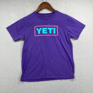 YETI T-Shirt Youth Large Purple Graphic Logo Short Sleeve Tee Gorpcore Outdoor